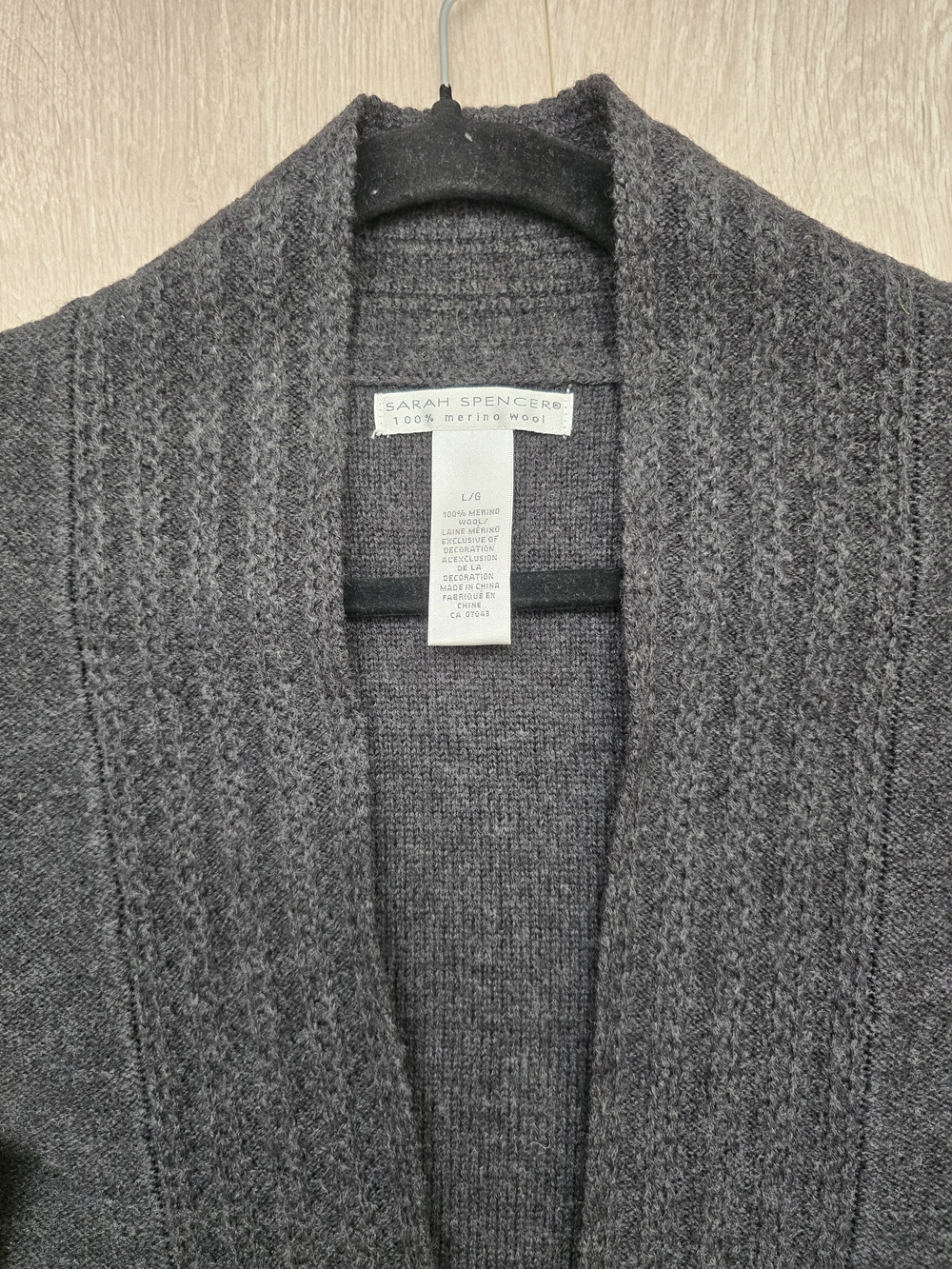 Sarah Spencer Dark Charcoal Shawl Collar Tie-Front Cardigan 100% Wool Size L - Picture 10 of 10
